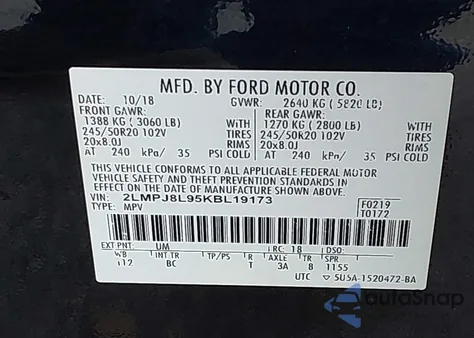 2019 Lincoln Nautilus Reserve z USA, uszkodzony, nr VIN 2LMPJ8L95KBL19173